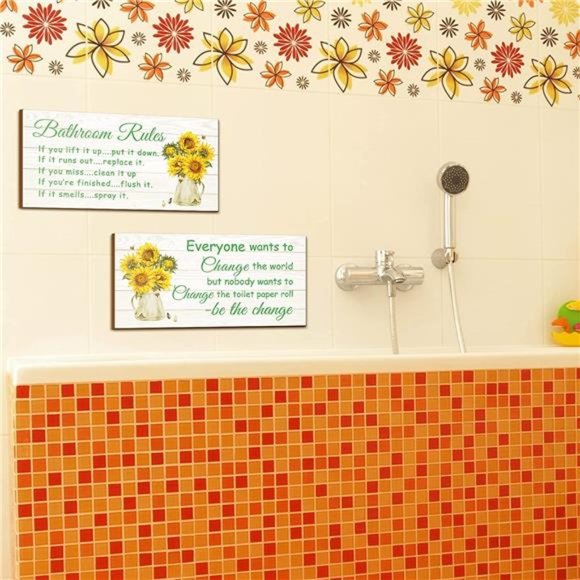 2 Pieces Bathroom Wall Decor Bathroom Rules Flower Wall Art Funny Ocean Beach - Picture 6 of 6